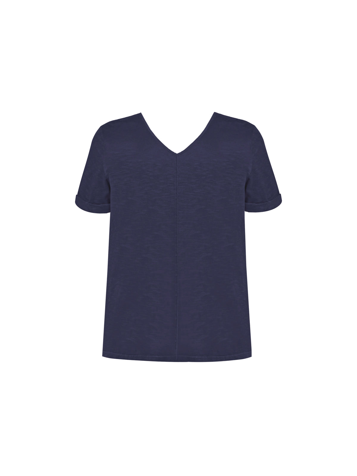 Navy Cotton Slub V-Neck Longline T-Shirt