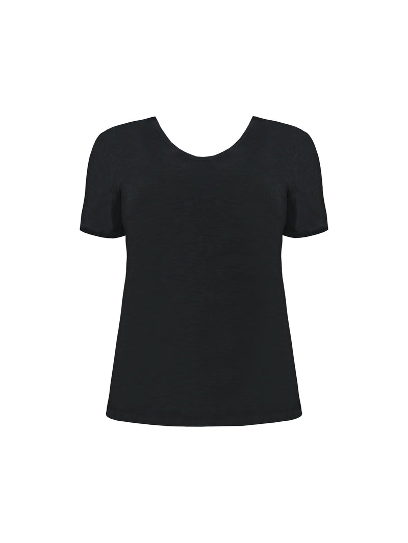 Black Cotton Slub Scoop Neck T-Shirt
