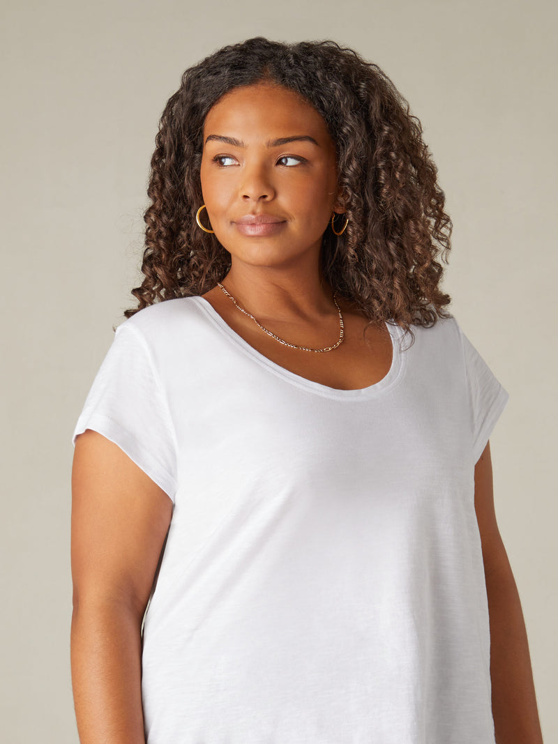 White Cotton Slub Scoop Neck T-Shirt