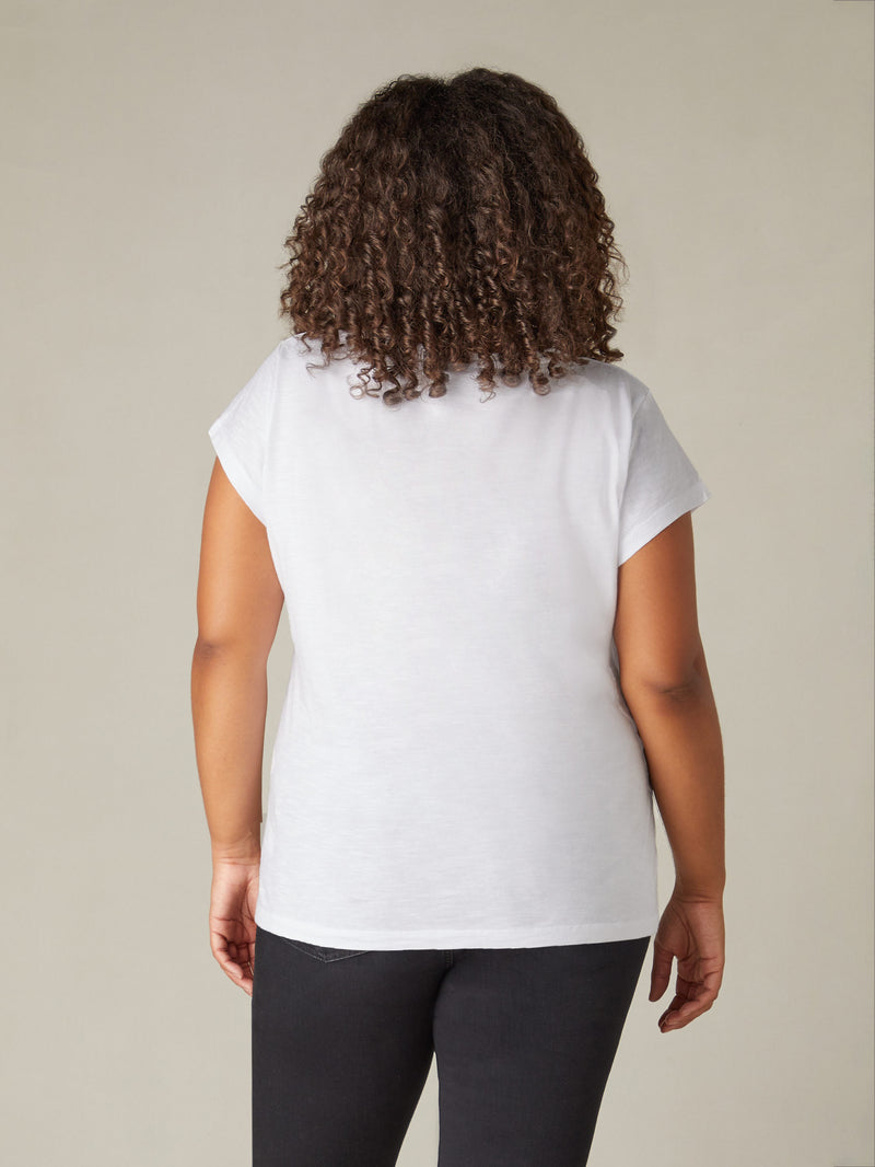 White Cotton Slub Scoop Neck T-Shirt