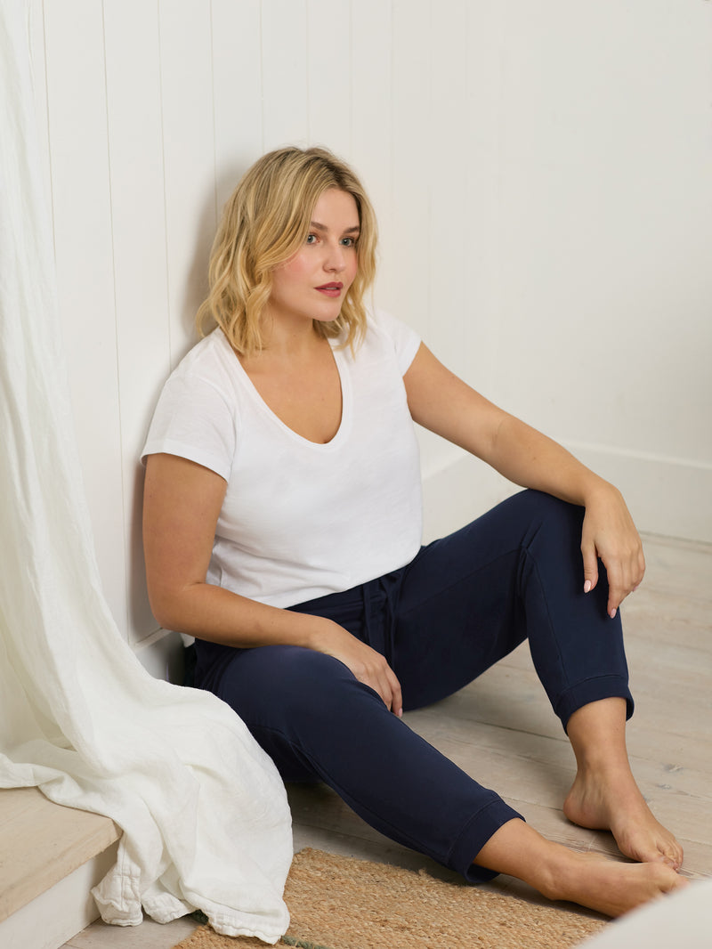 White Cotton Slub Scoop Neck T-Shirt