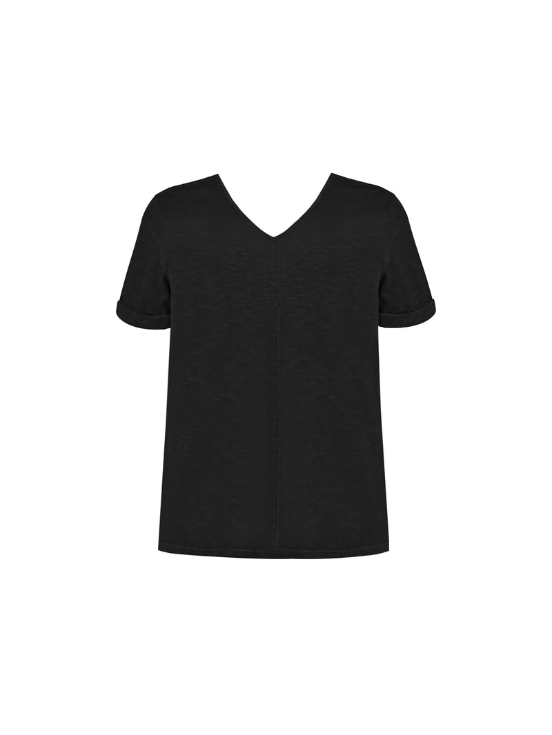 Black Cotton Slub V-Neck T-Shirt