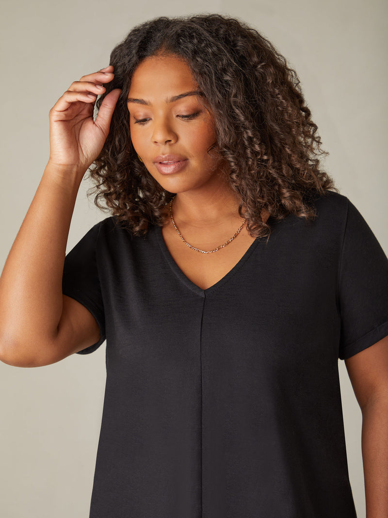 Black Cotton Slub V-Neck T-Shirt