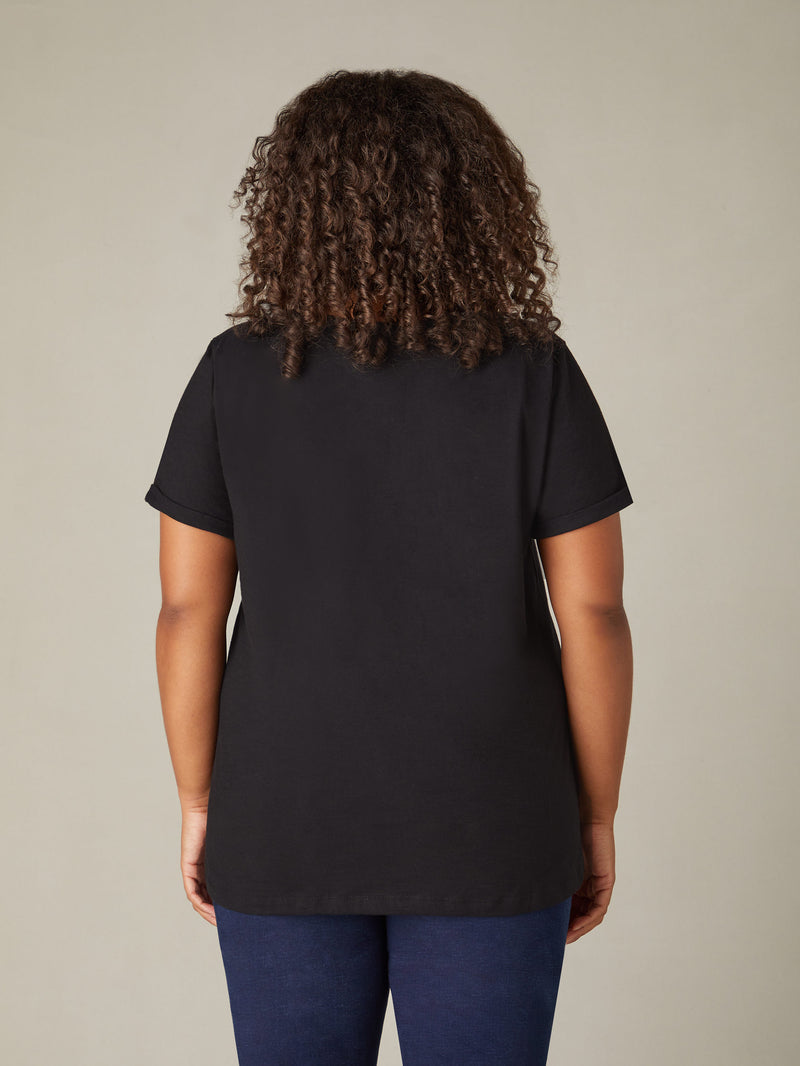 Black Cotton Slub V-Neck T-Shirt