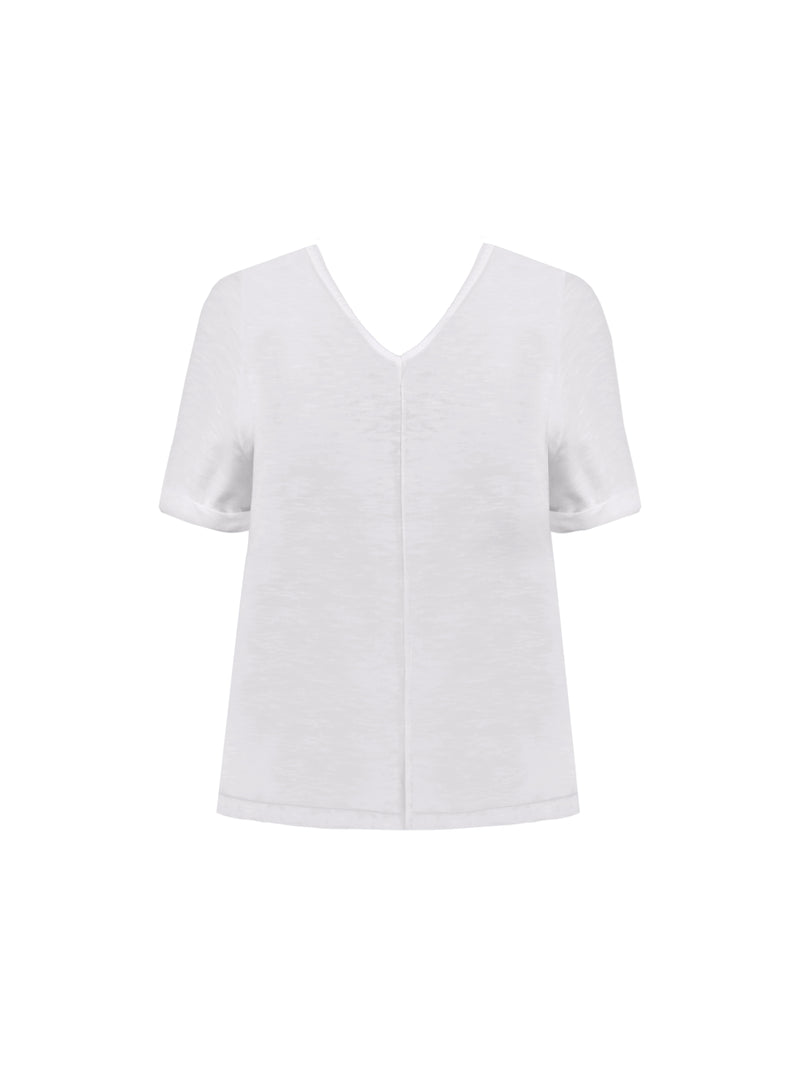 White Cotton Slub V-Neck T-shirt