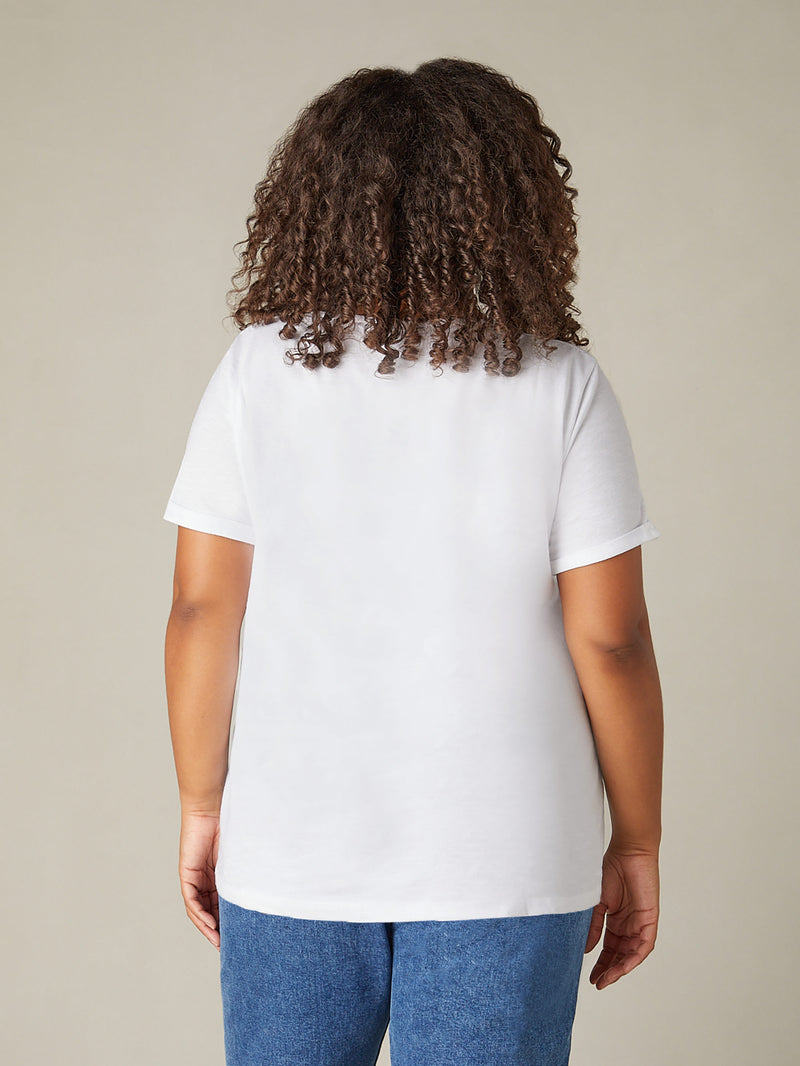 White Cotton Slub V-Neck T-shirt
