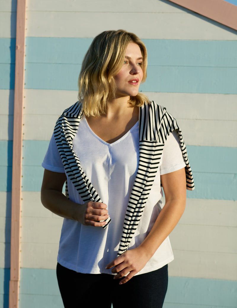 White Cotton Slub V-Neck T-shirt