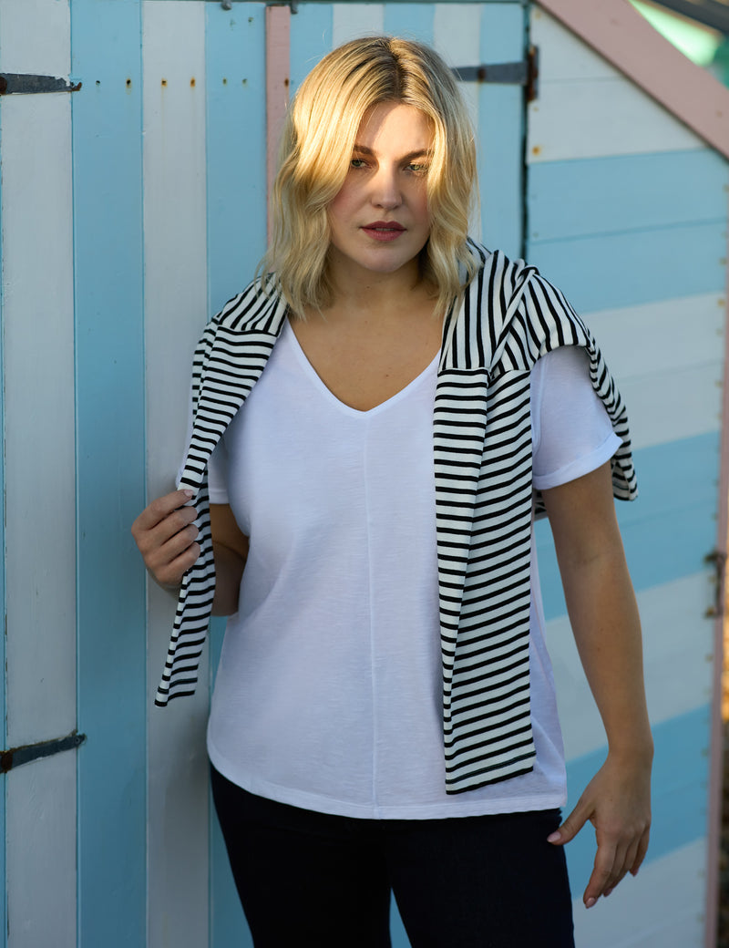 White Cotton Slub V-Neck T-shirt