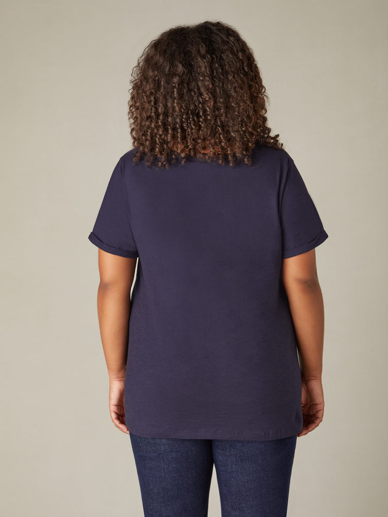 Navy Cotton Slub V-Neck T-Shirt