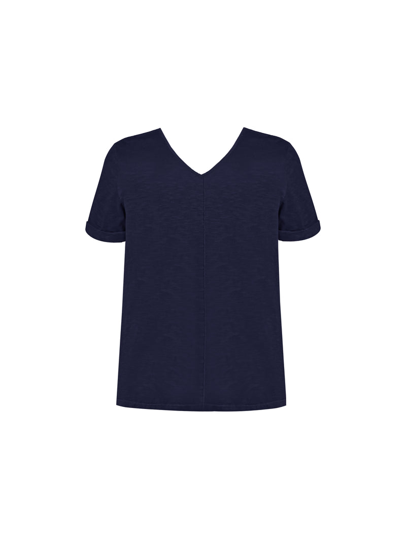 Navy Cotton Slub V-Neck T-Shirt
