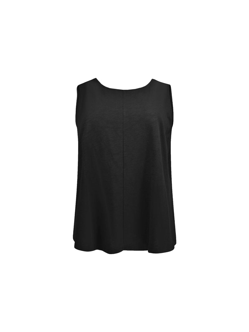 Black Cotton Slub Round Neck Vest