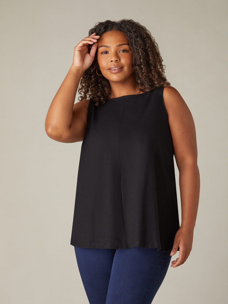 Black Cotton Slub Round Neck Vest