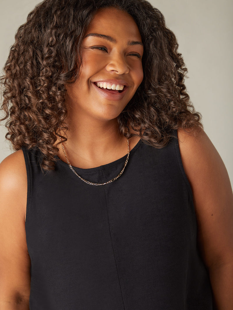 Black Cotton Slub Round Neck Vest