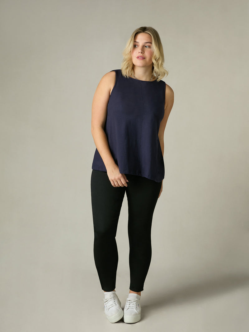 Navy Cotton Slub Round Neck Vest