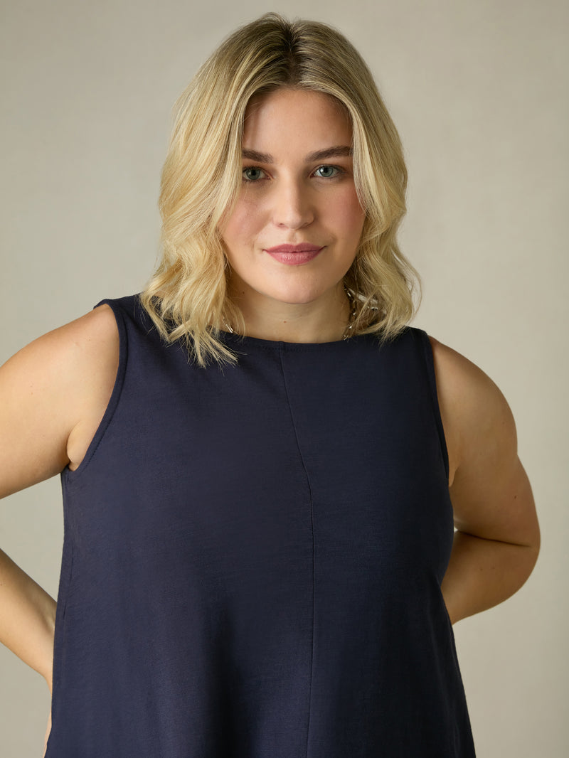 Navy Cotton Slub Round Neck Vest