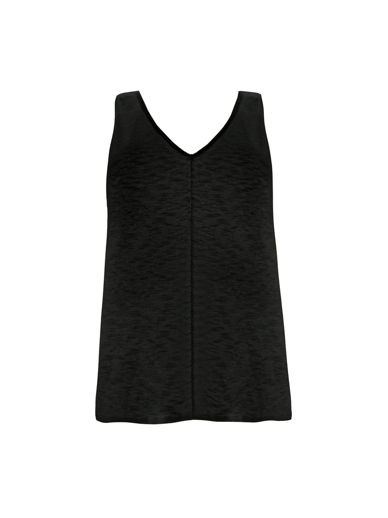Black Cotton Slub V-Neck Vest