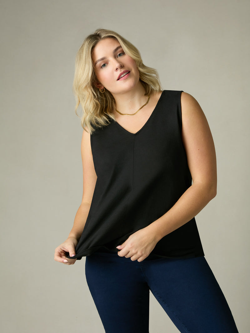 Black Cotton Slub V-Neck Vest