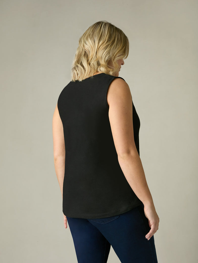 Black Cotton Slub V-Neck Vest
