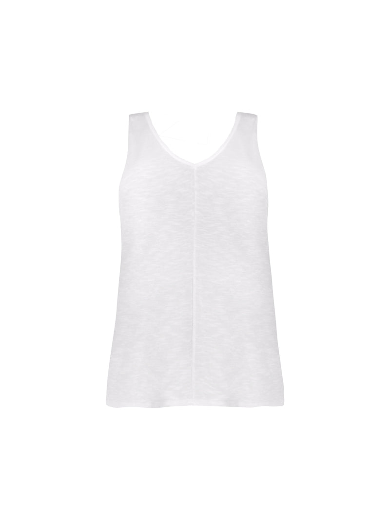 White Cotton Slub V-Neck Vest