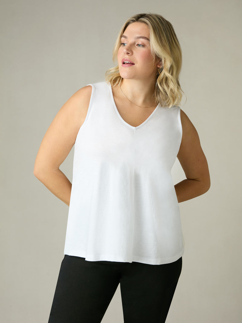 White Cotton Slub V-Neck Vest