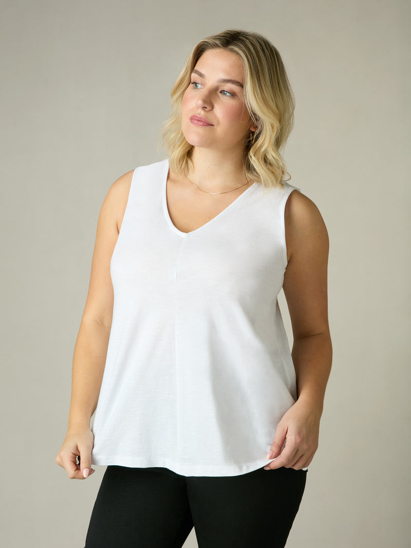 White Cotton Slub V-Neck Vest
