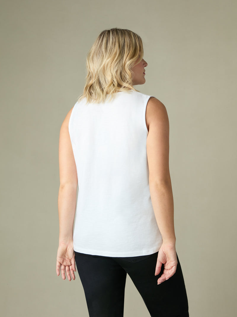 White Cotton Slub V-Neck Vest