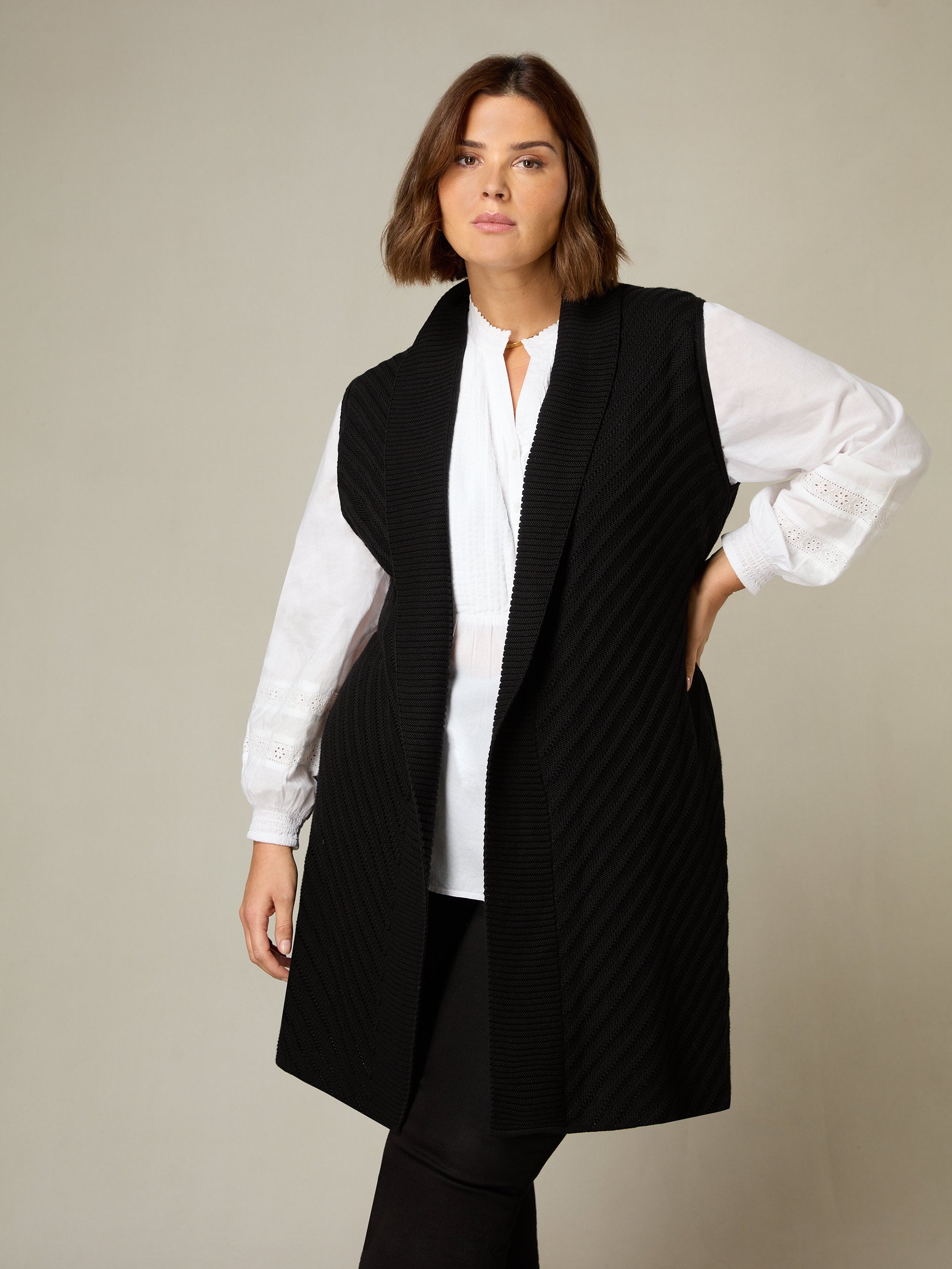 Black Sleeveless Cardigan