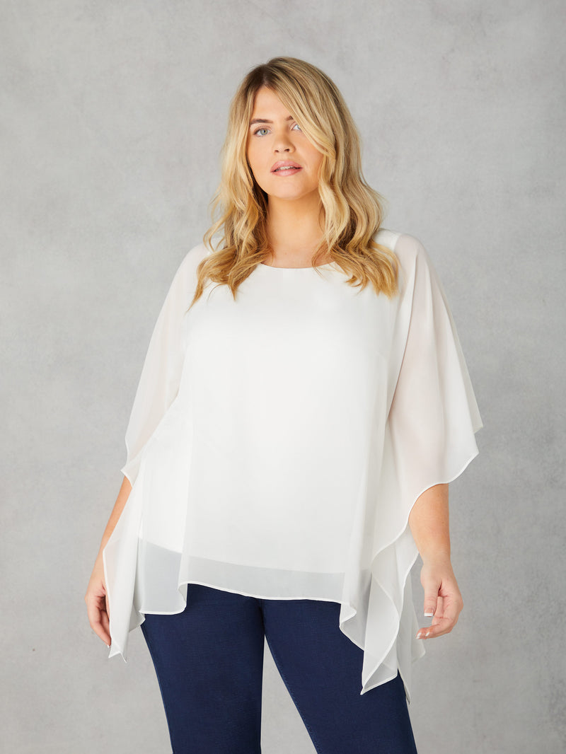 Ivory Chiffon Overlay Hanky Hem Top