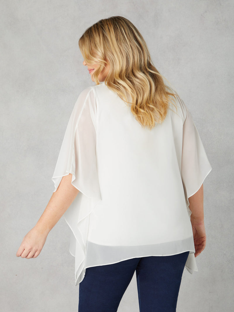 Ivory Chiffon Overlay Hanky Hem Top