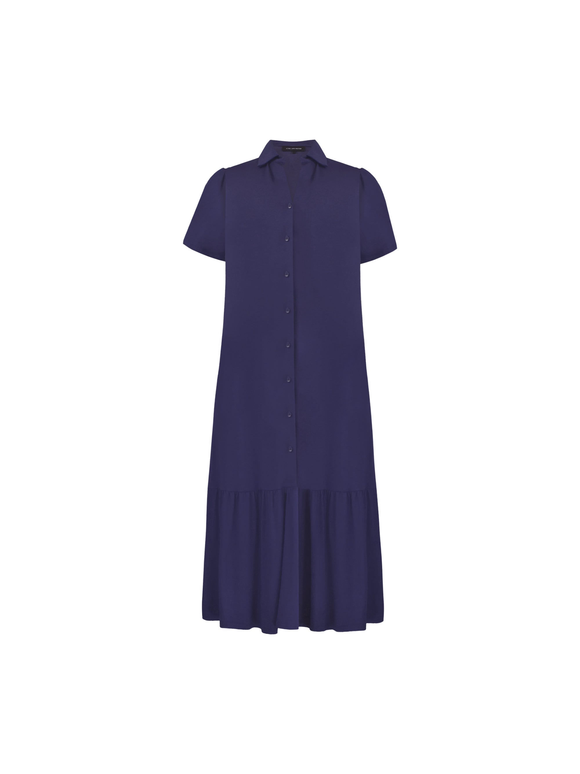 Navy Jersey Tiered Midi Shirt Dress