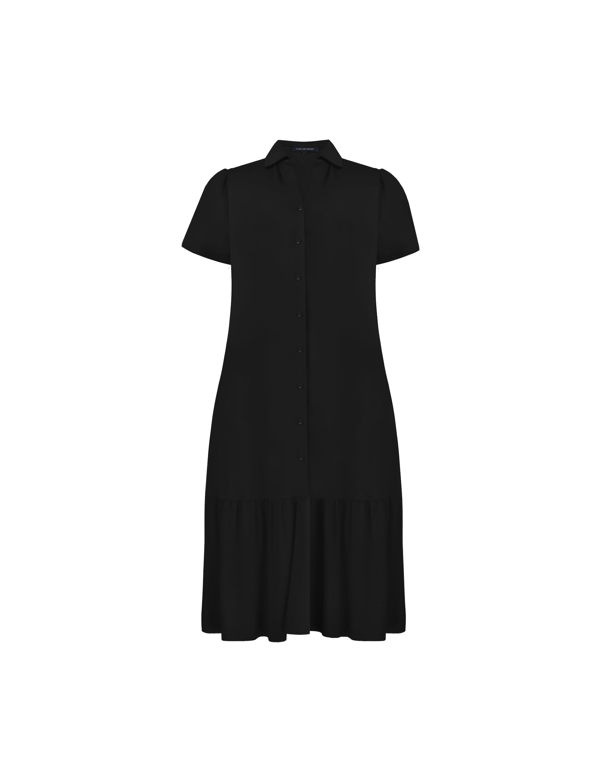 Black Jersey Tiered Midi Shirt Dress Black Jersey Tiered Midi Shirt Dress