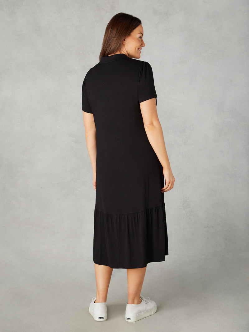 Petite Black Jersey Tiered Midi Shirt Dress