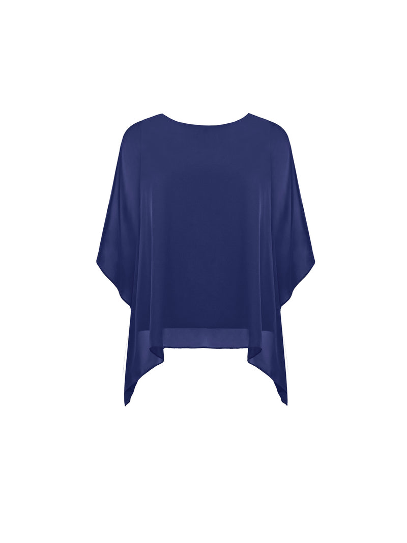 Navy Chiffon Overlay Hanky Hem Top