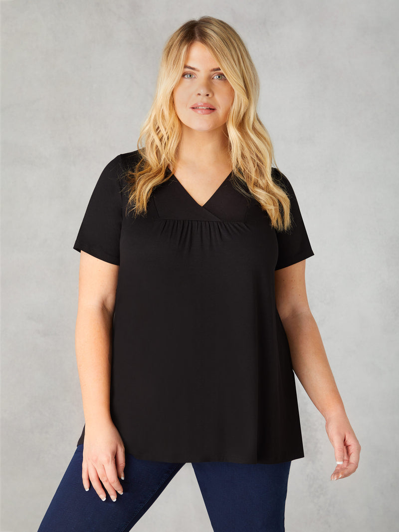 Black Jersey Cross Front Top