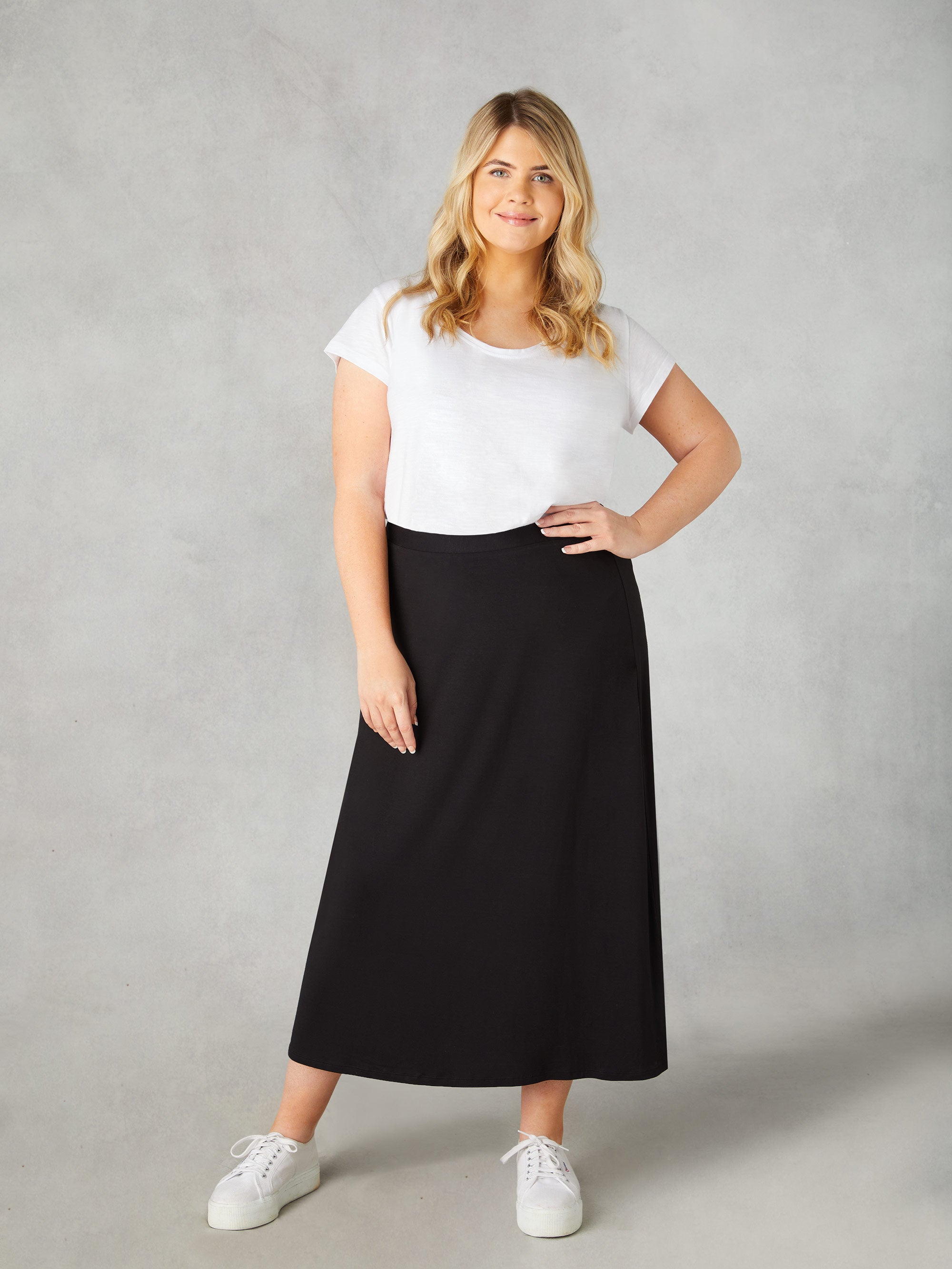 Black Jersey Midi Skirt