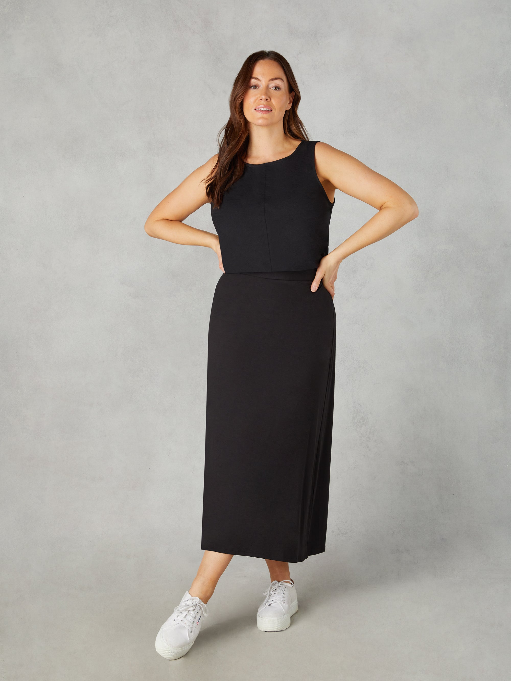 Petite Black Jersey Midi Skirt