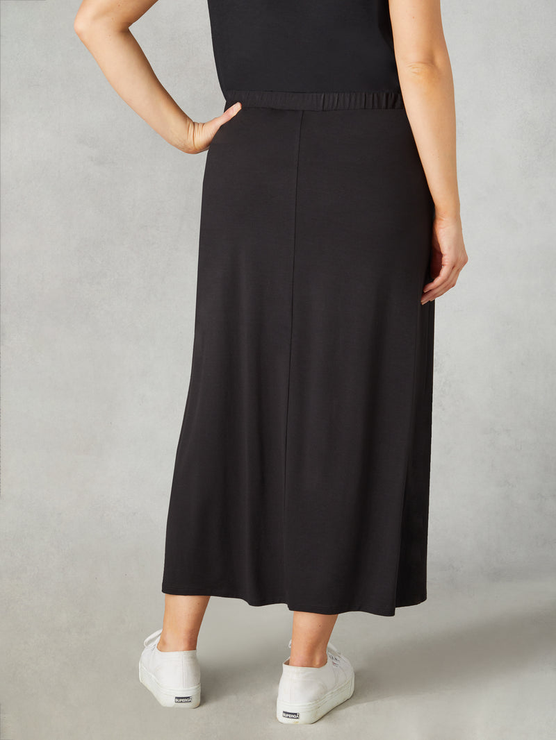 Petite Black Jersey Midi Skirt