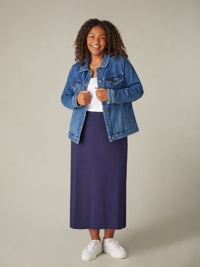 Navy Jersey Midi Skirt
