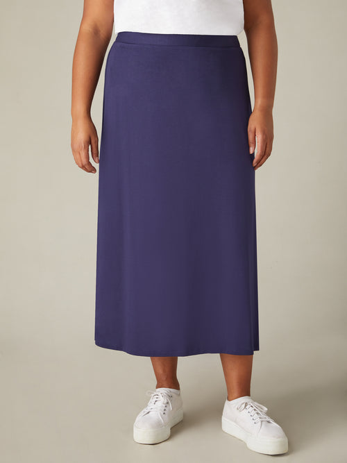 Navy Jersey Midi Skirt