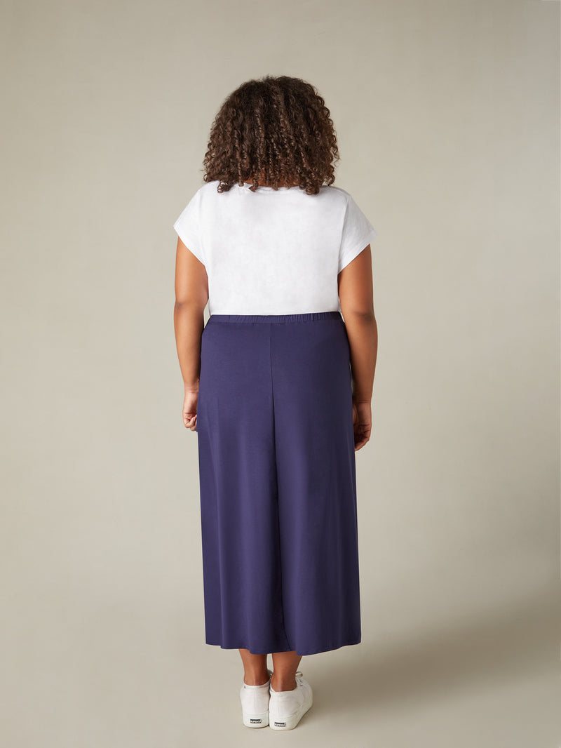 Navy Jersey Midi Skirt