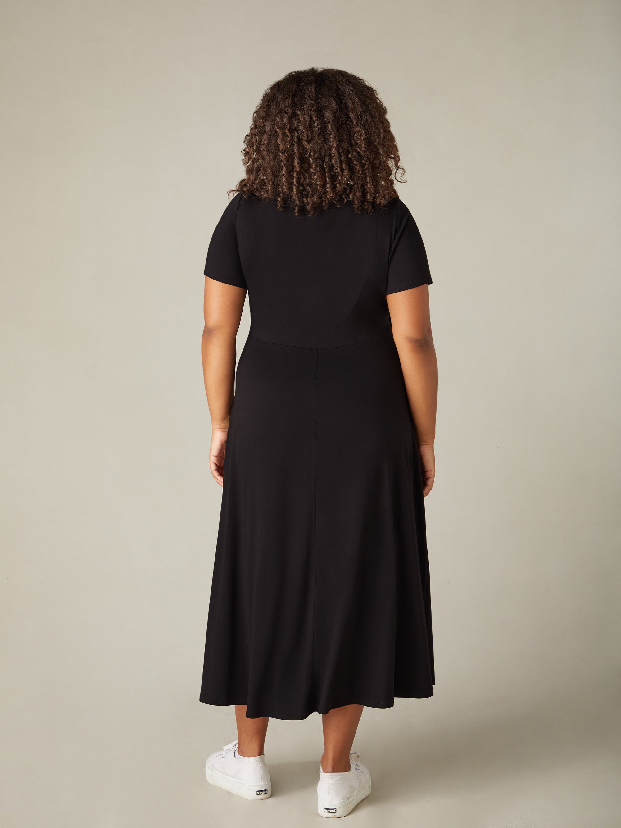 Black Jersey Wrap Midi Dress