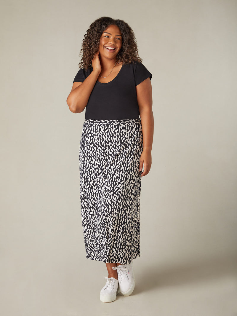 Mono Curl Print Jersey Midi Skirt