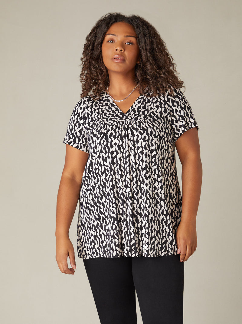 Mono Curl Print Jersey Cross Front Top