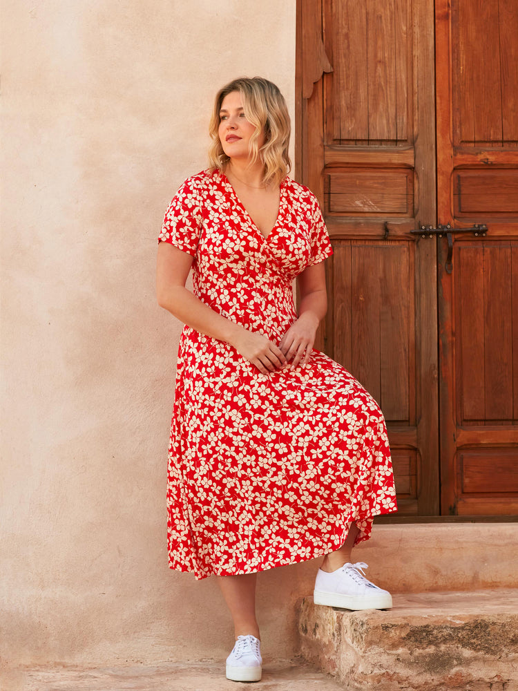 red ditsy midi dress Red Ditsy Print Wrap Midi Dress AX Paris