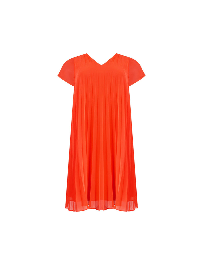 Red Chiffon Pleated Midi Dress