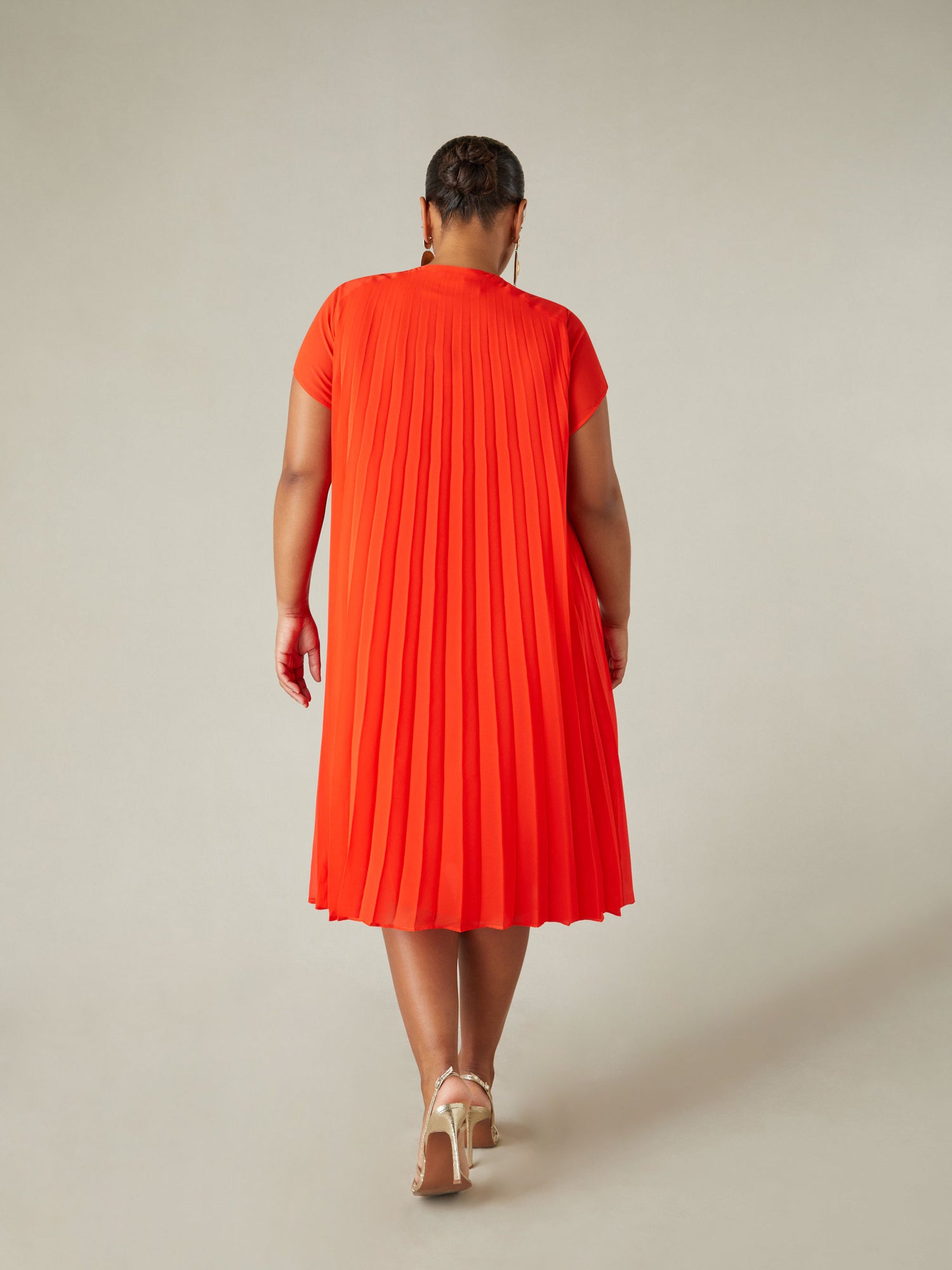 Red Chiffon Pleated Midi Dress