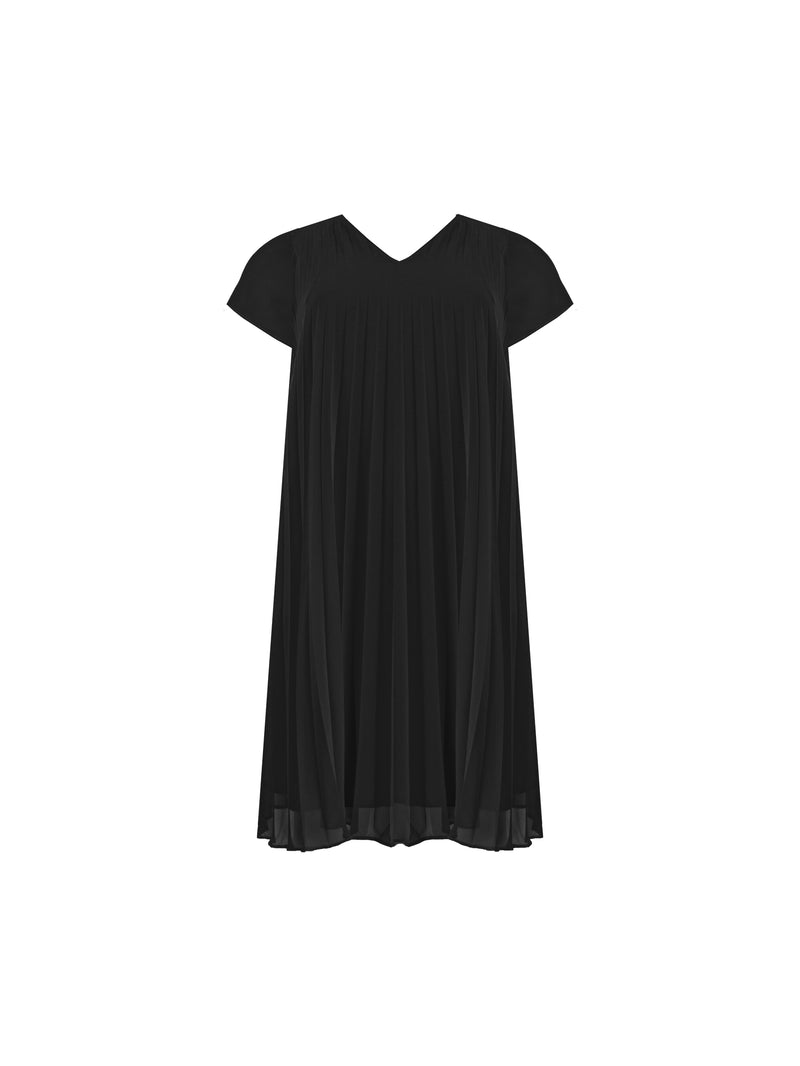 Black Chiffon Pleated Midi Dress
