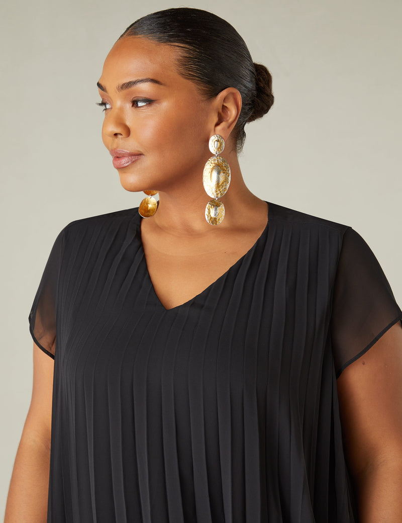 Black Chiffon Pleated Midi Dress