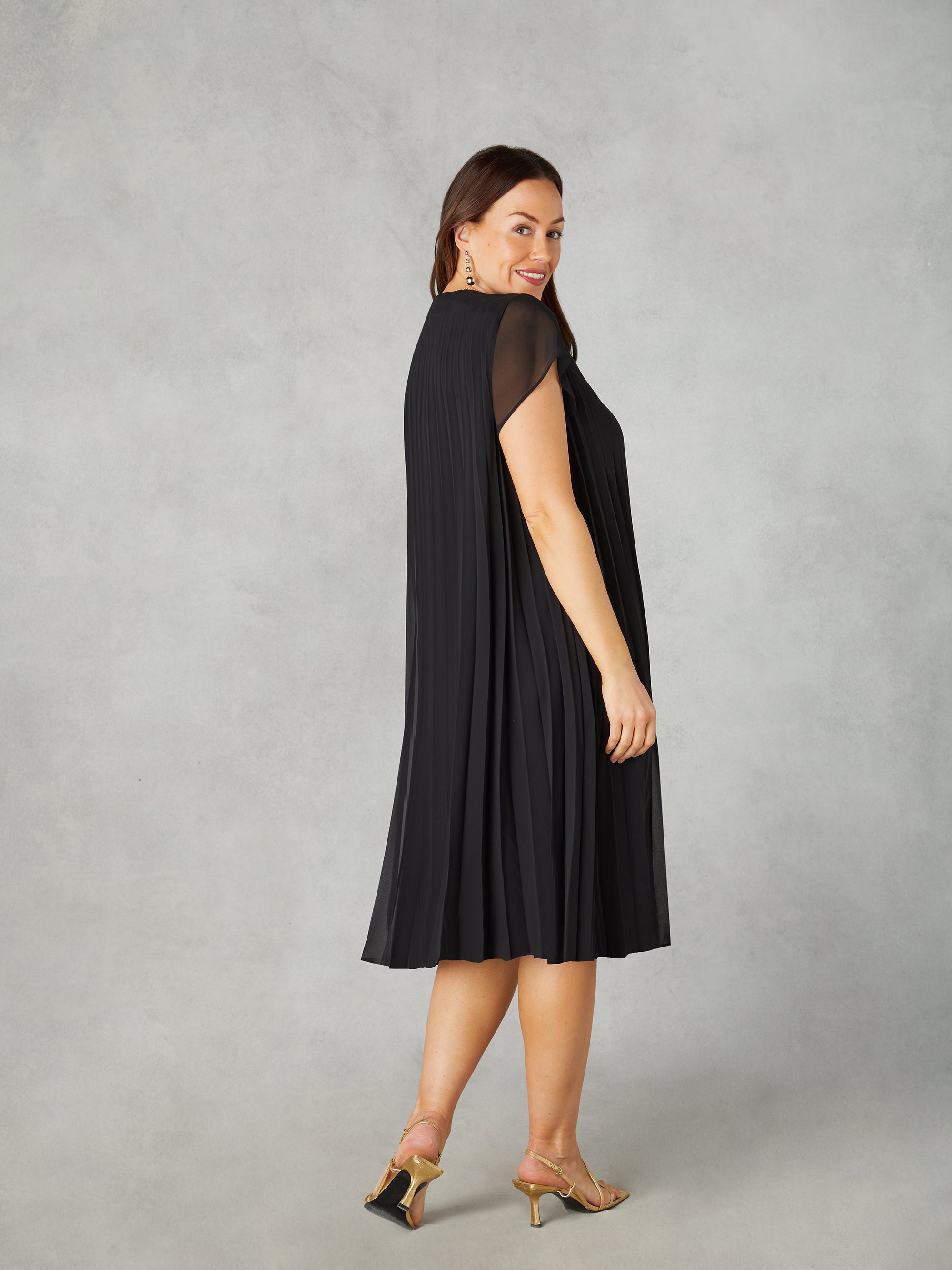 Petite Black Chiffon Pleated Midi Dress