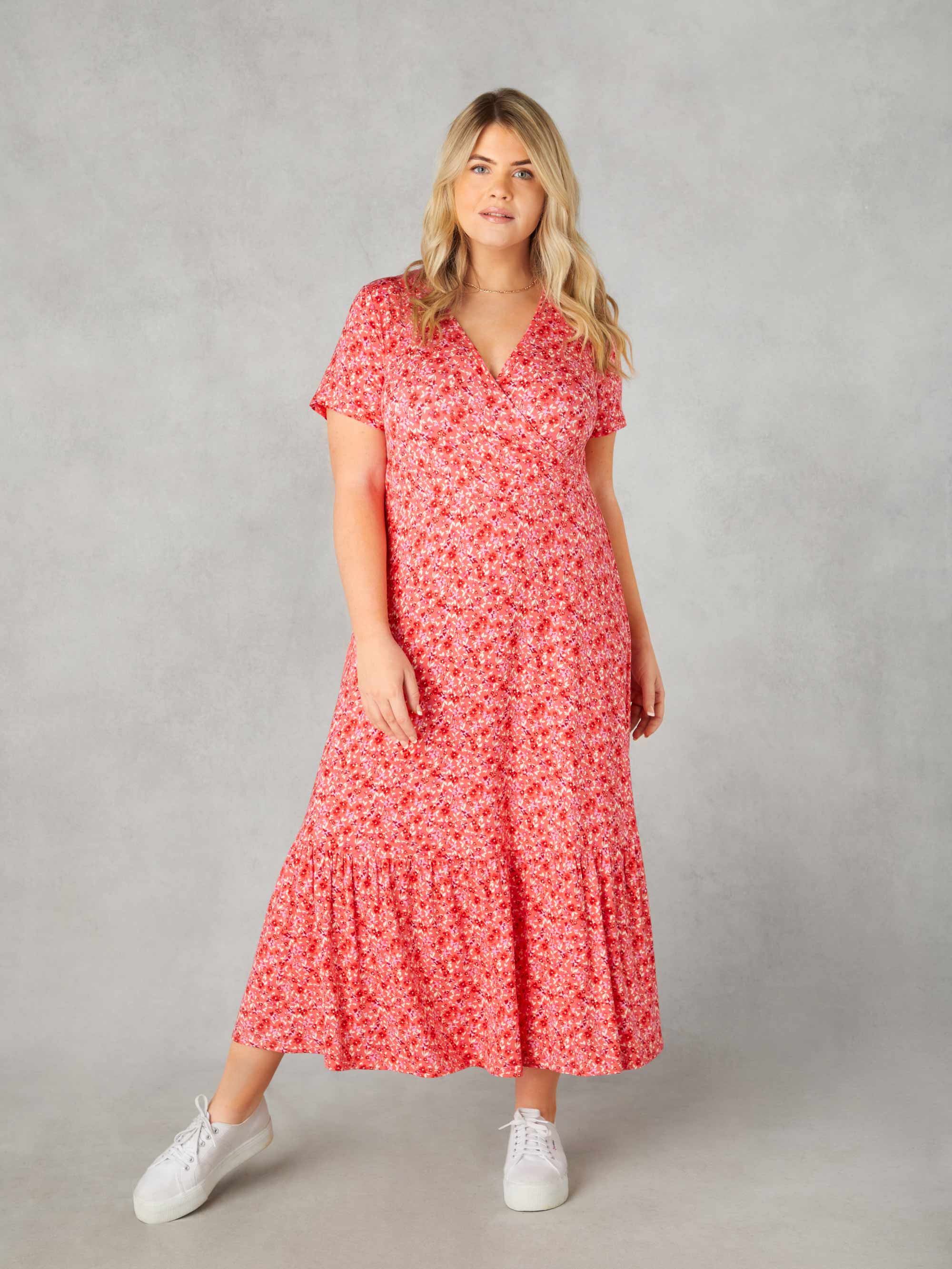 Pink Ditsy Print Jersey Wrap Dress Pink Ditsy Print Jersey Wrap Dress